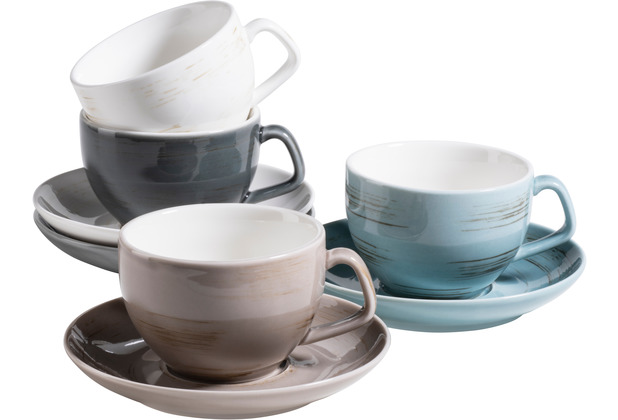 Mäser DERBY Premium Kaffeetassen Set für 12 Personen in  Gastronomie-Qualität, Tassen mit Untertassen in modernem Design und bunten  Pastellfarben Blau / Beige / Grau / Weiß