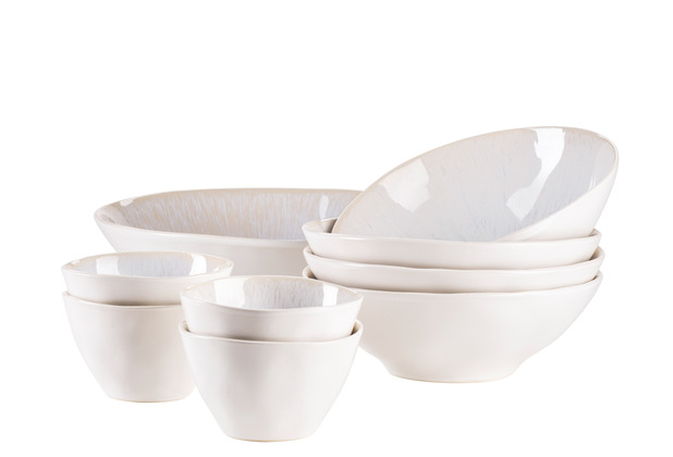 Weiß im Ramen Set Salatschüssel, 4 Vintage FROZEN aus lasiert Mäser 9-teiliges 1 schöner Formen Dip Keramik, Schalen Schälchen, Look, und händisch organische 4 Bowl