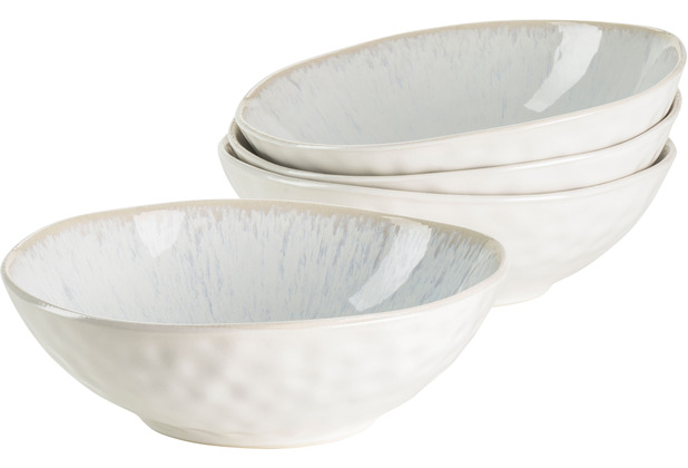 Mäser organischer 4 aufregenden Glasur gesprenkelter Keramikschalen FROZEN Weiß Look im Formgebung, Müslischalen Vintage mit und Set