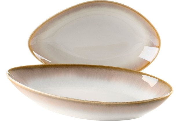 Mäser LA SINFONIA Servierschalen Schalen Keramik Set, Beige, Farbverlauf mit Cremeweiß moderner Beige Größen, Deko in Weiß Look Vintage 2 ovale von zu
