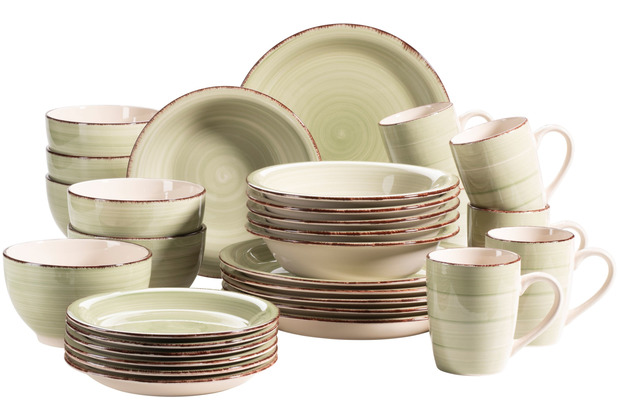 Mäser LUMACA 60-teiliges Grün handbemaltes 12 Vintage Kombiservice Keramik Personen, für