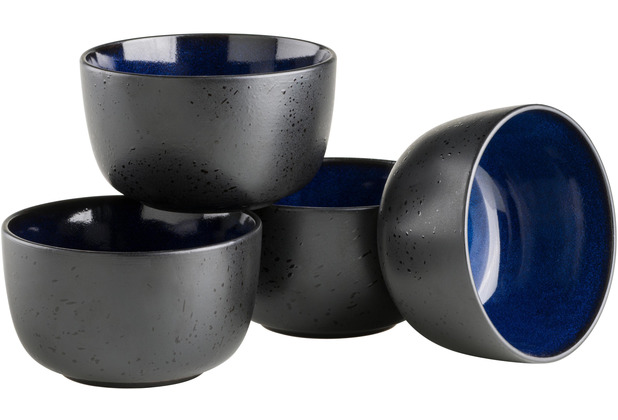 Vintage / Keramik NIARA / 4 aus in Glasur, Design, Schwarz Müslischalen Set Schwarz Blau Modernes Schalen skandinavischem Mäser Blau mit aufregender