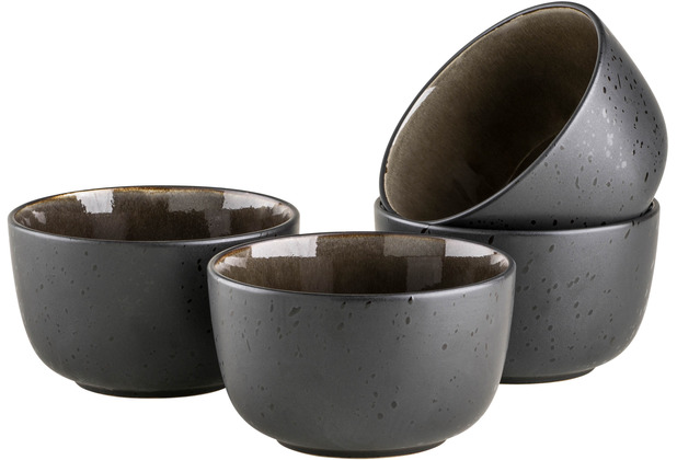 skandinavischem Grau Set Modernes / in Mäser Design, mit Keramik aufregender / Schwarz Grau Schalen Vintage Glasur, 4 Müslischalen NIARA Schwarz aus