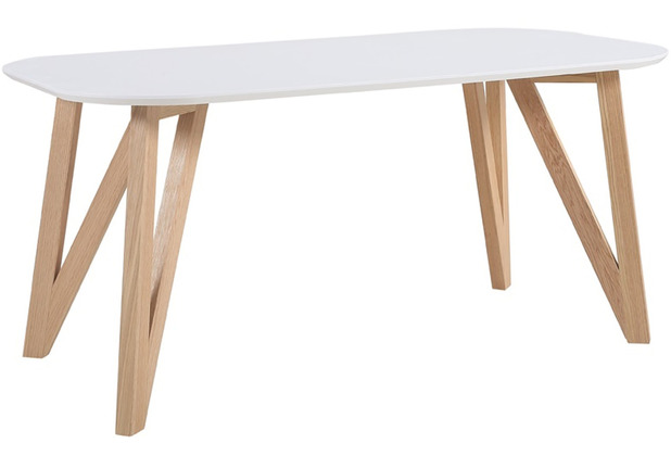 Eiche, 180x90x76 Tischplatte, lackiert, matt geformte cm Skandinavian Design Esstisch weiß SalesFever oval