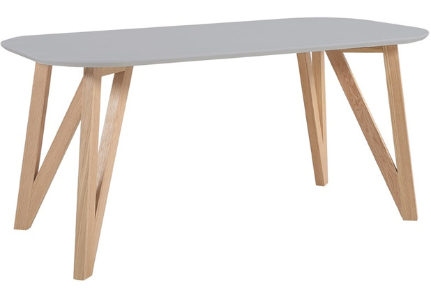 SalesFever Esstisch 200x90x76 cm Skandinavian Eiche, oval geformte lackiert, Design matt grau Tischplatte