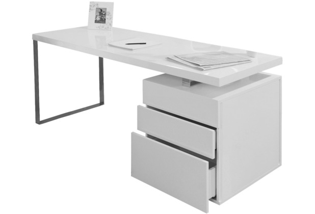 SalesFever Schreibtisch 140x70x76 mit inkl. Container weiß hochglanz cm Schubladen 3 lackiert