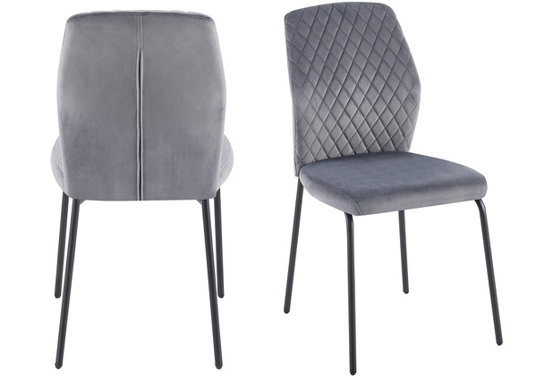 Set Stuhl (100% SalesFever Schwarz 2er Grau, Metall Grau Polyester), Samt