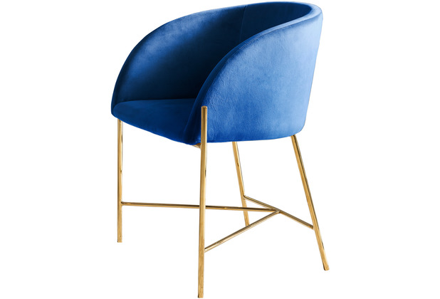 SalesFever Stuhl blau Samt mit Armlehnen in Stuhlbeine Messing 100% goldenem Polyester