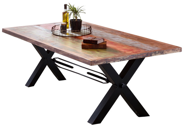 SIT TABLES & CO lackiert bunt, Platte bunt Tisch cm, Gestell Altholz schwarz 200x100